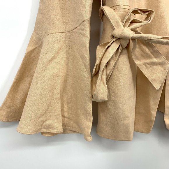 Free People Blazer Linen Blush Pink Flared Sleeve Tie Waist - Picture 8 of 12